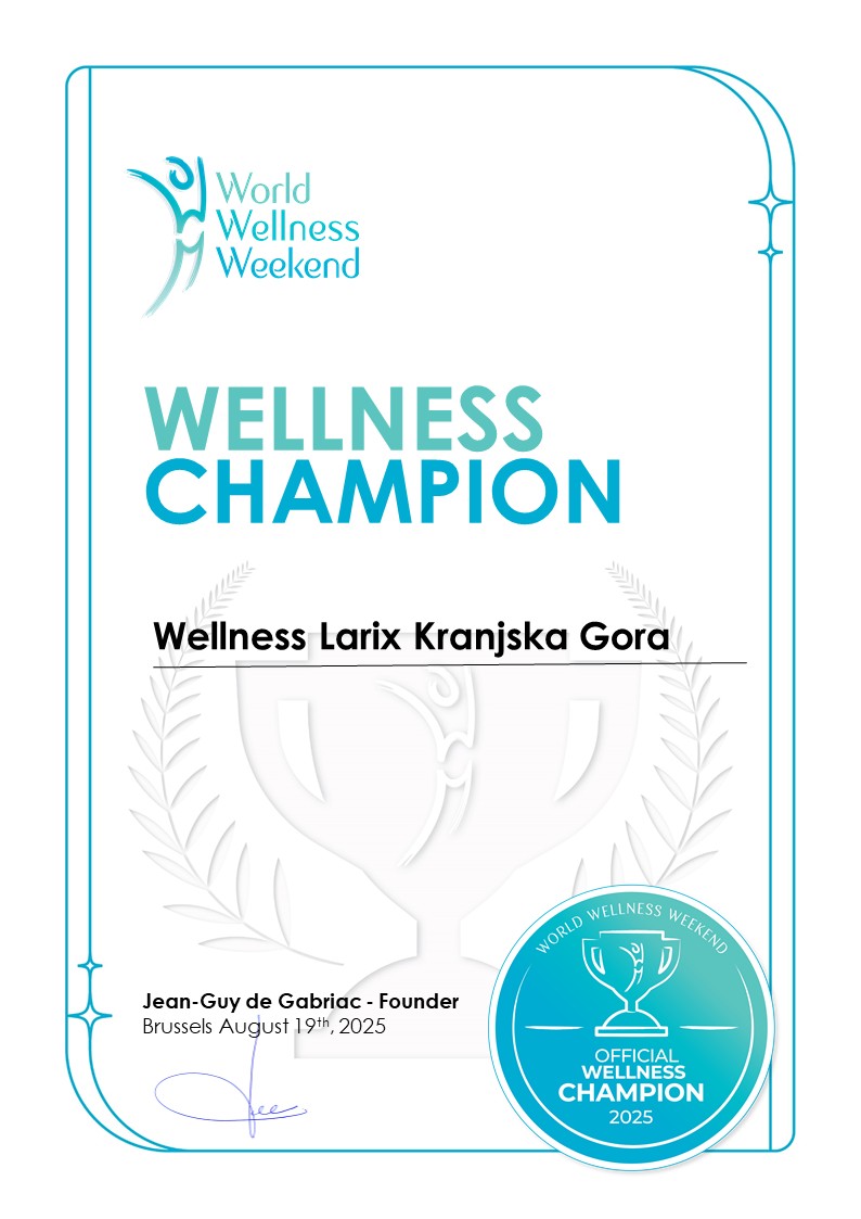 EN WWW Certificate Official Wellness CHAMPION 2025 Wellness Larix Kranjska Gora